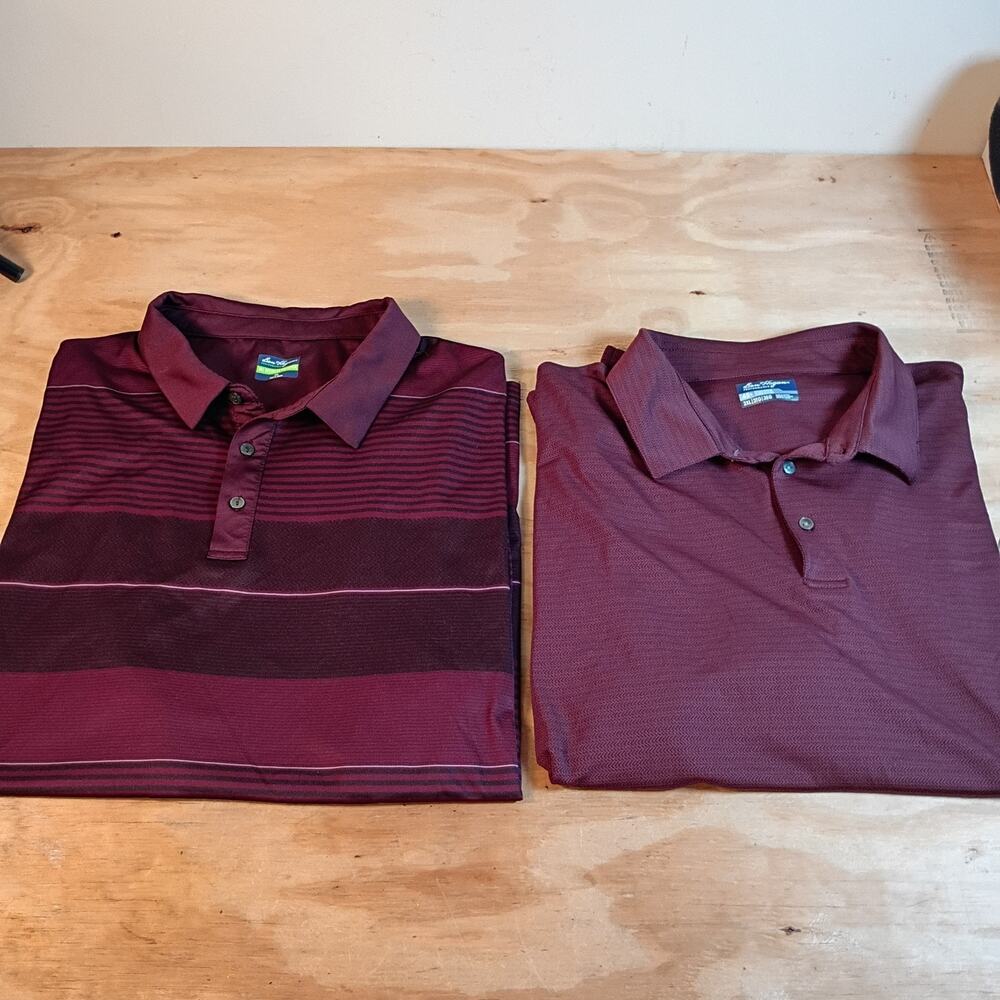 Lot 2 Ben Hogan Performance Mens 3XL Golf Polo Shirts Burgundy Striped Solid